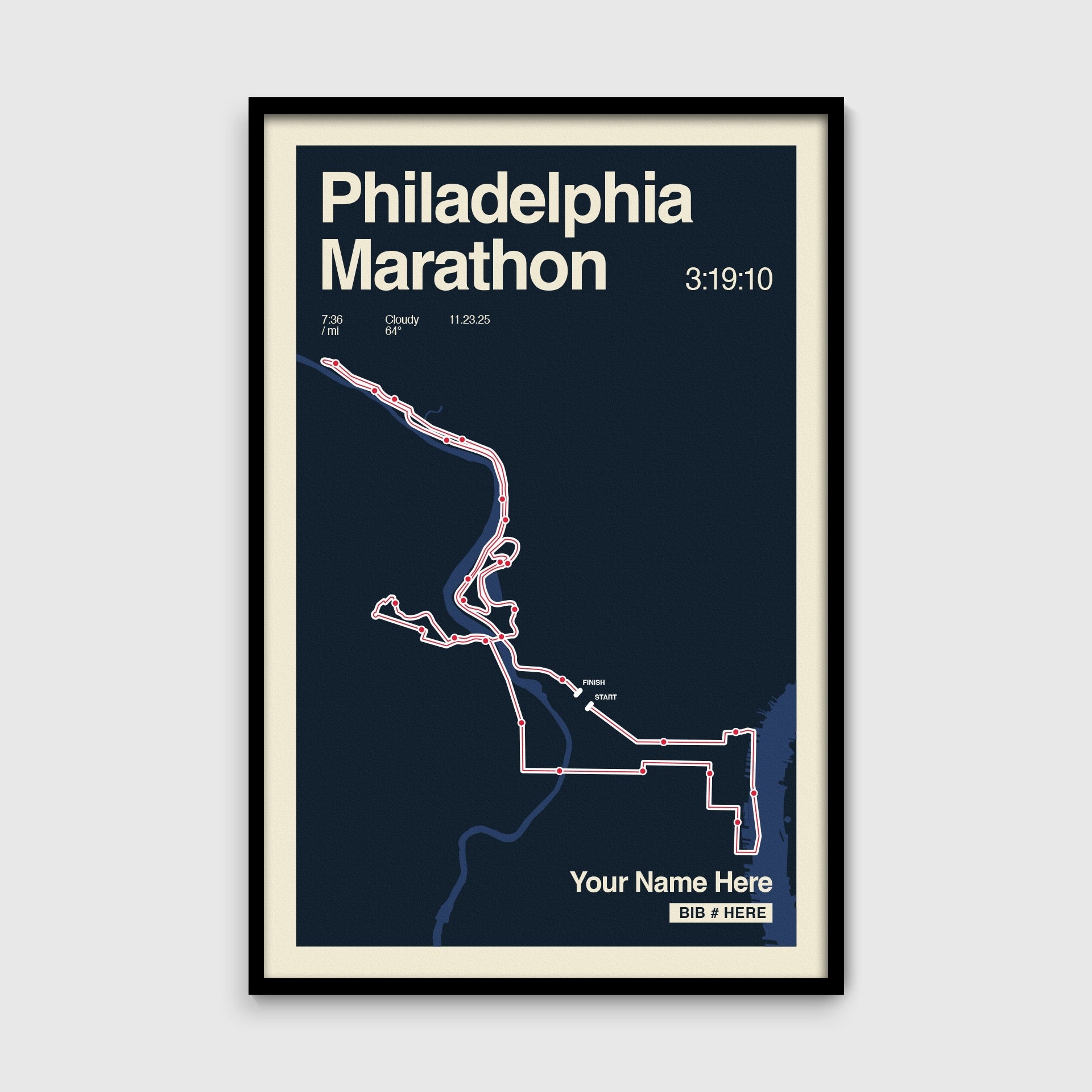 PHILADELPHIA MARATHON PERSONALIZED RACE PRINT
