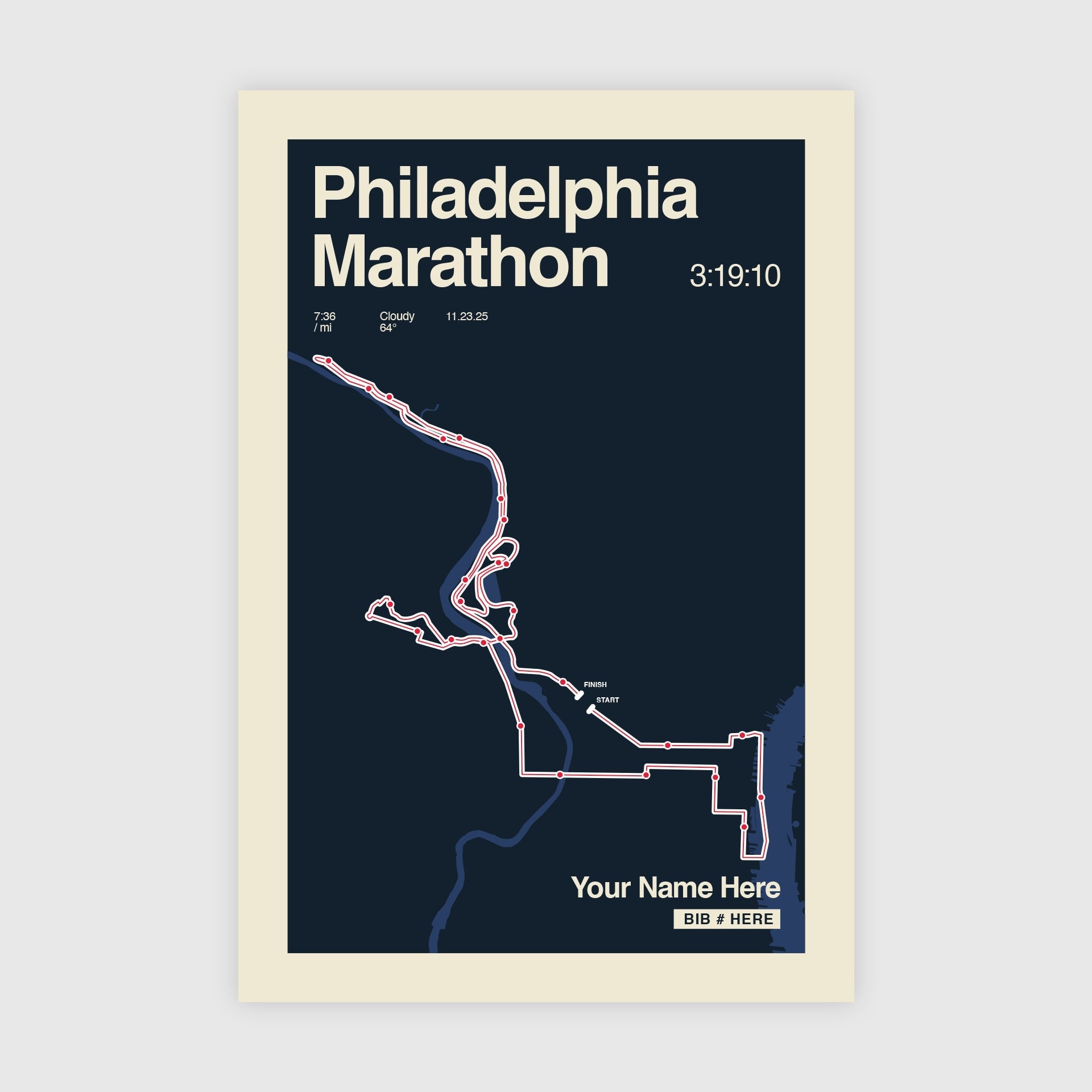PHILADELPHIA MARATHON PERSONALIZED RACE PRINT