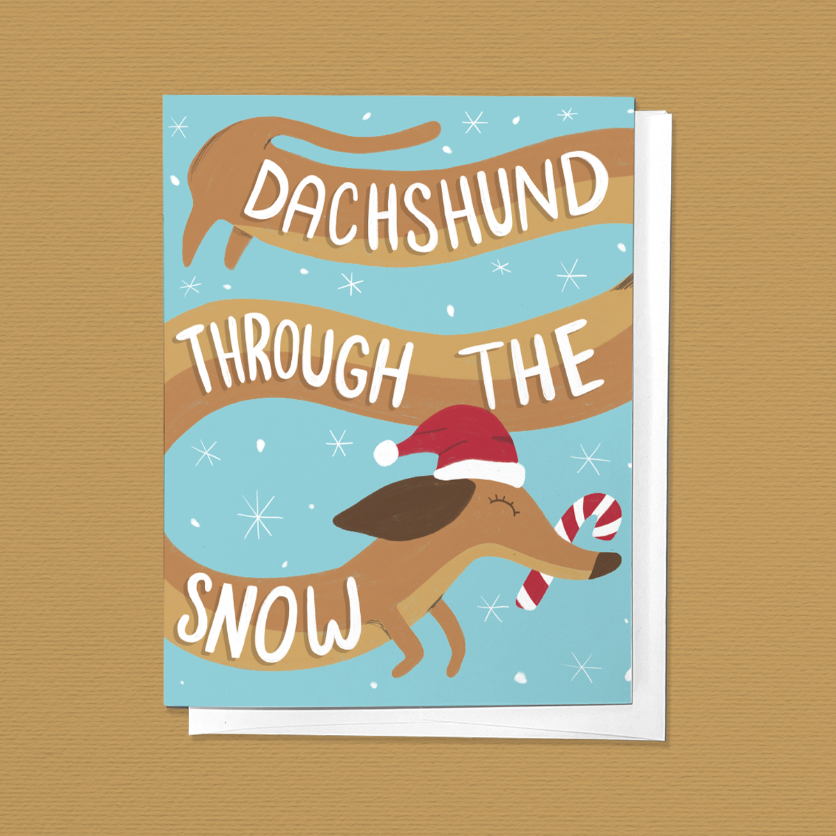 DACHSHUND THROUGH THE SNOW, HOLIDAY CHRISTMAS GREETING CARD