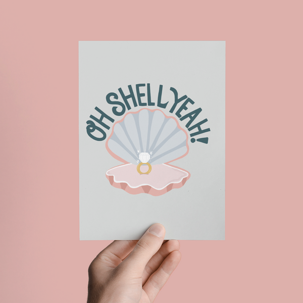 OH SHELL YEAH NAUTICAL WEDDING, ENGAGEMENT,CONGRATULATIONS GREETING CARD