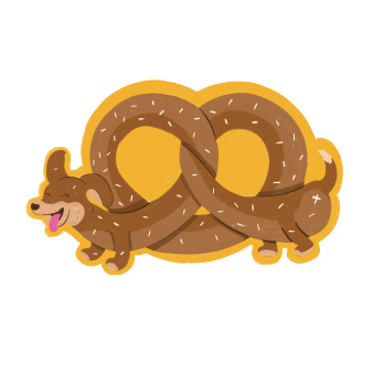 PRETZEL PUPPY LOVE FUNNY CUTE VINYL STICKER, EAST COAST