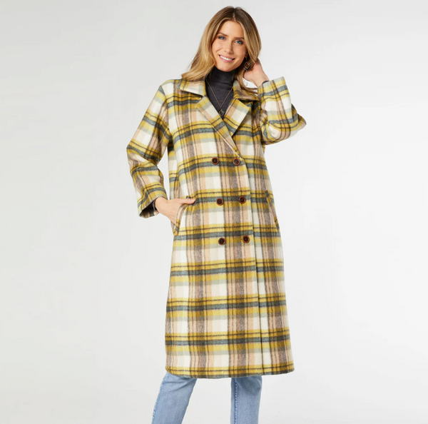 GRAYLYNN CITRON PLAID DOUBLE BREASTED COAT