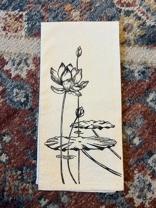 BLOCK PRINTED WATER LILY TEA TOWEL