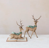 RESIN STANDING DEER W/ SCARF, WOOD FINISH, BROWN & GREEN