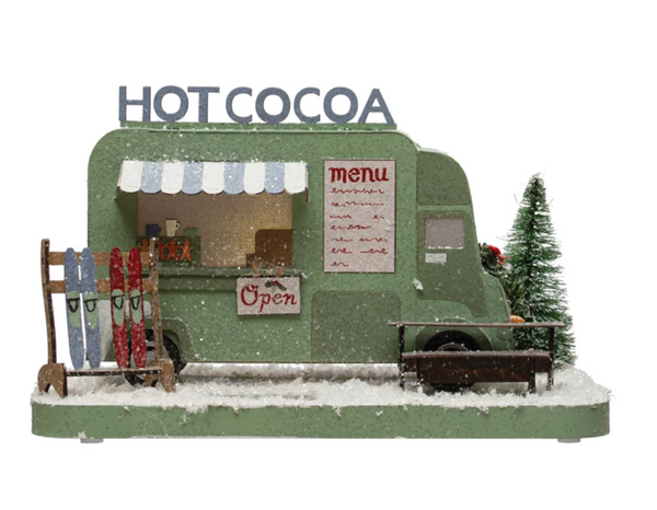 PAPER HOT COCOA TRUCK IN WINTER SCENE W/ GLITTER & LED LIGHT (BATTERIES INCLUDED)