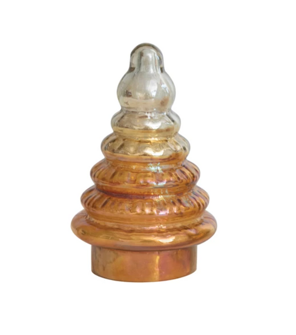 4" ROUND x 6"H EMBOSSED TWO-TONE MERCURY GLASS TREE, AMBER COLOR