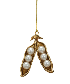 Metal & Faux Pearl Pea Pod Ornament, Gold & Cream Color