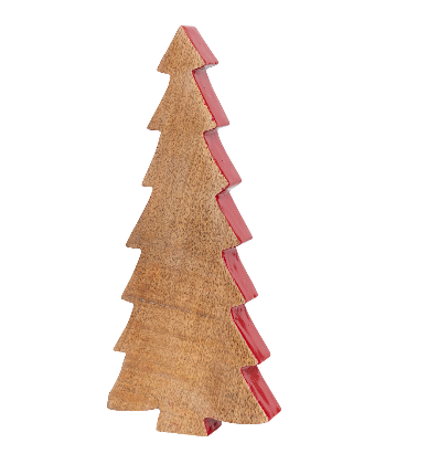 MANGO WOOD CHRISTMAS TREE W/ RED ENAMELED EDGE