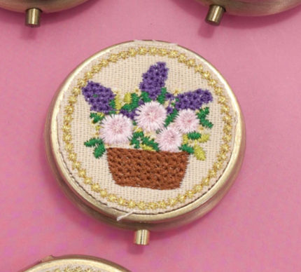 MINI JEWELRY BOX & MIRROR W/ FLORAL EMBROIDERY
