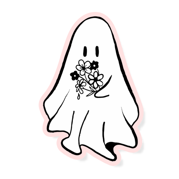 GHOST HOLDING A BOUQUET OF FLOWERS CUTE LOVE VINYL STICKER