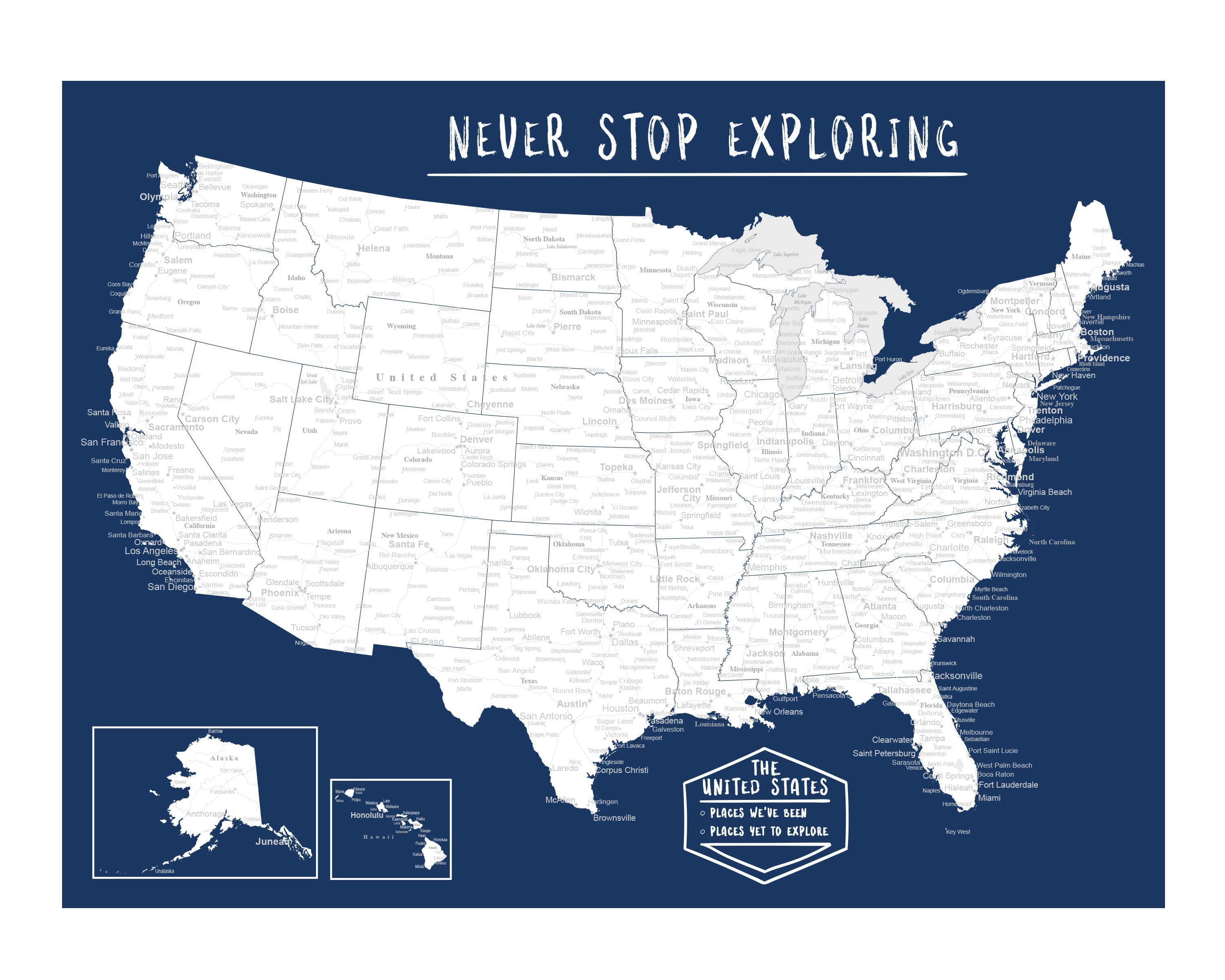 USA Map Poster - Dark Blue