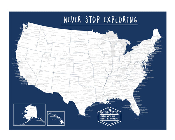 USA Map Poster - Dark Blue