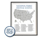 National Parks Map Checklist Poster Grey/Blue - 62 Parks