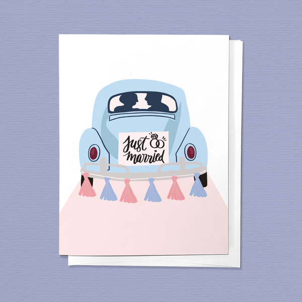 JUST MARRIED BEETLE, WEDDING CONGRATULATIONS NEWLYWED GREETING CARD