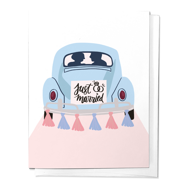 JUST MARRIED BEETLE, WEDDING CONGRATULATIONS NEWLYWED GREETING CARD