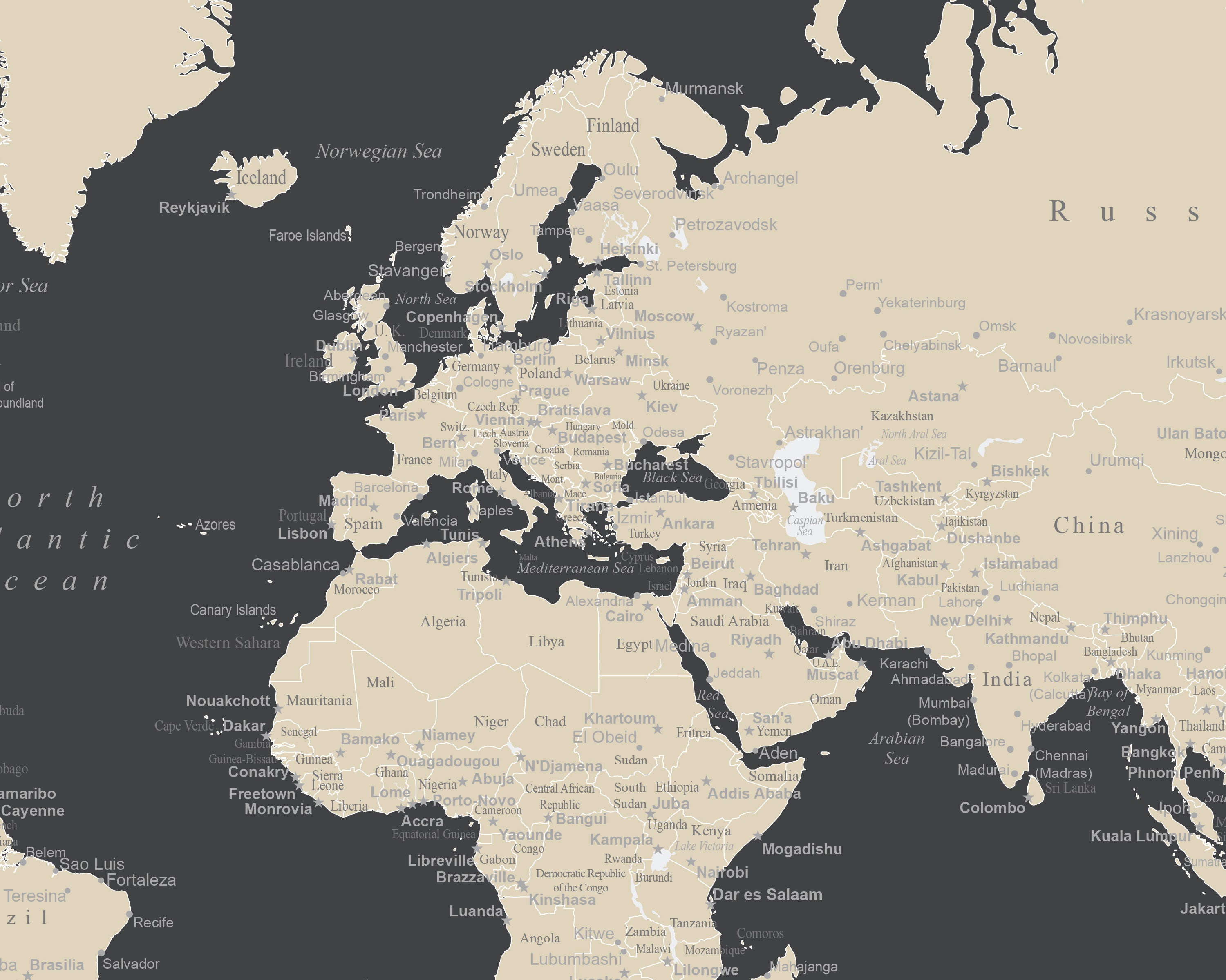 World Map Poster - Charcoal Grey