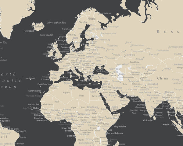 World Map Poster - Charcoal Grey