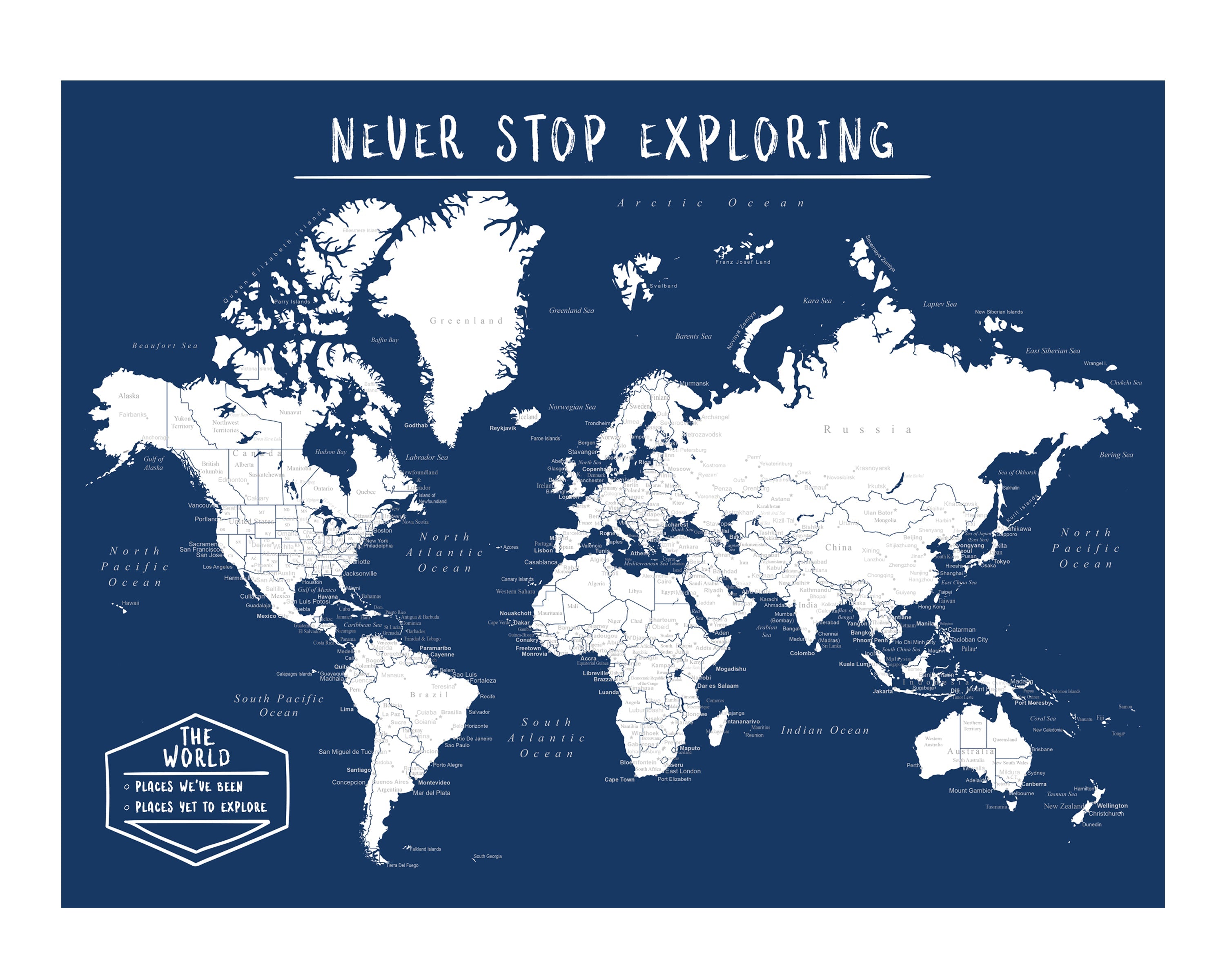 World Map Poster - Dark Blue