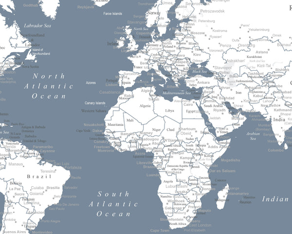 World Map Poster - Slate Blue