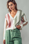 CLUSTER COLOR STRIPE CARDIGAN - PINK/SAGE