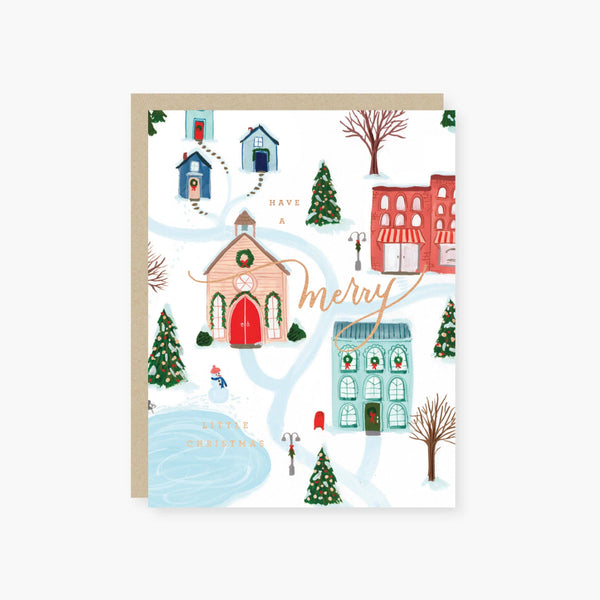 MERRY WINTER SCENE HOLIDAY CARD W/ FOIL