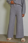 KNIT SWEATER RIBBED WIDE LEG BANDED WAIST LOUNGE PANTS: LIGHT GREY