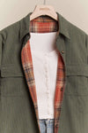 RUST/OLIVE REVERSIBLE CORDUROY AND PLAID SHIRT