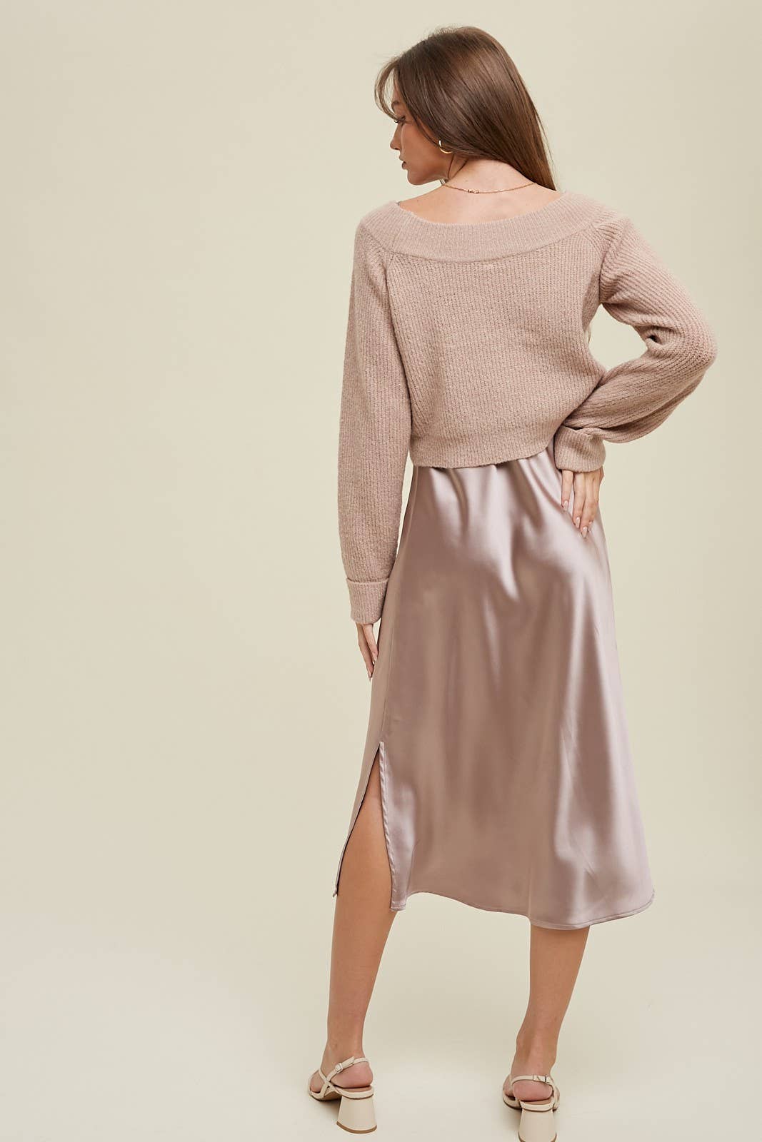 TWO PIECE SWEATER DRESS SET MAUVE