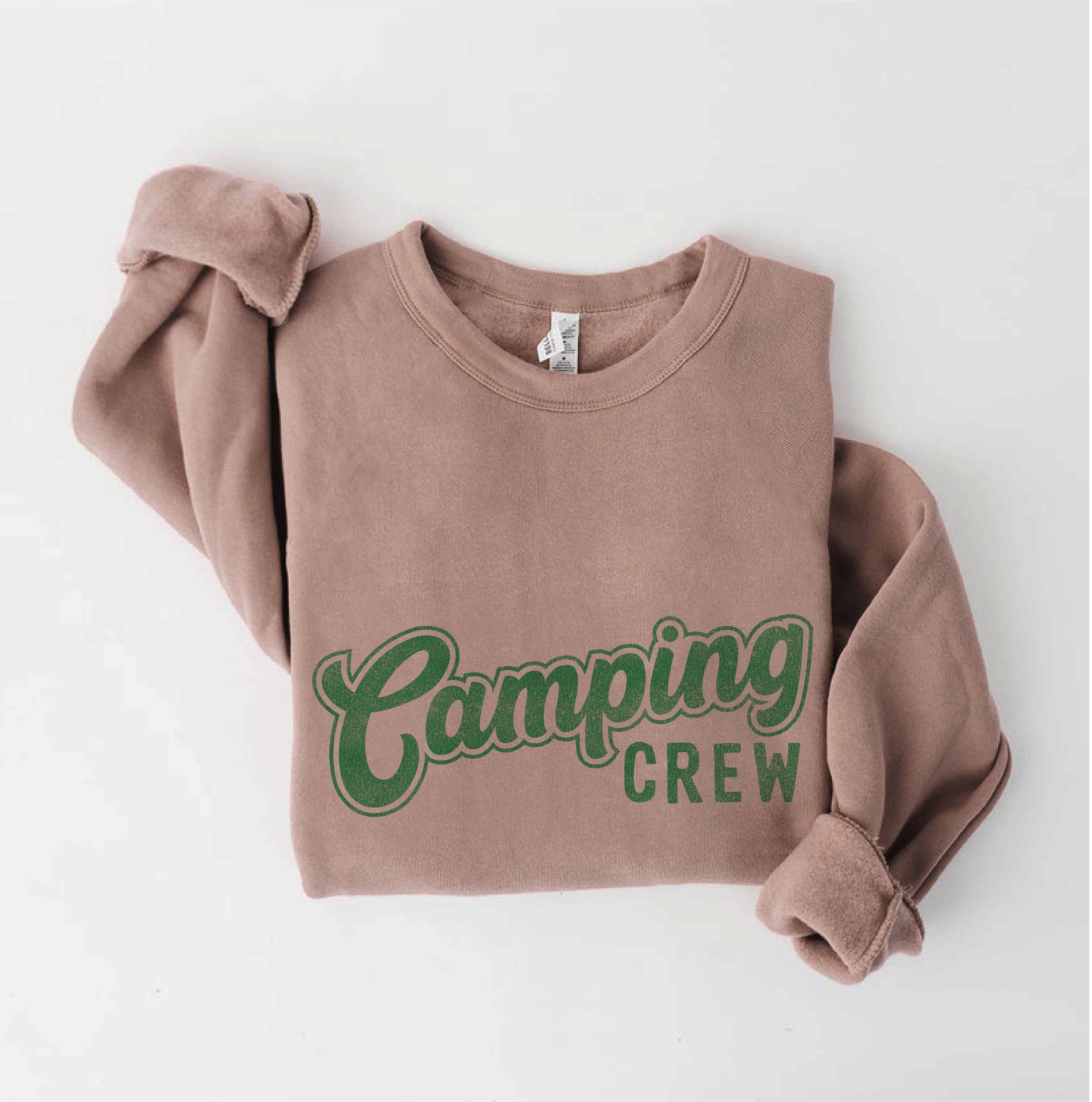 Cozy camping crew graphic sweatshirt. Modest active wear