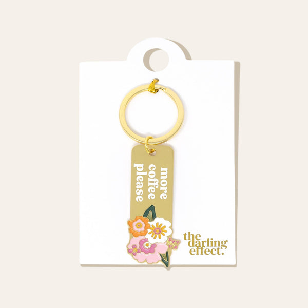 ENAMEL FLORAL KEYCHAIN - MORE COFFEE PLEASE