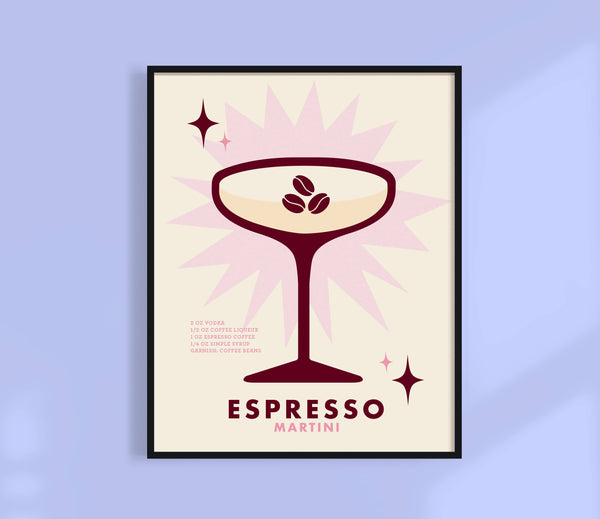 ESPRESSO MARTINI PRINT. RETRO COCKTAIL ART PRINT: 11 X 14