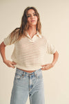 SALE-CROCHET KNITTED COLLARED TOP CREAM-SALE