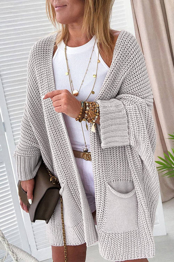 OVERSIZED GRAY KNIT CARDGIAN W/ POCKETS