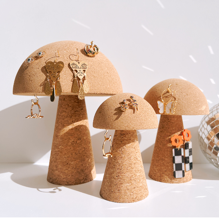 NATURAL CORK MUSHROOM JEWELRY HOLDERS