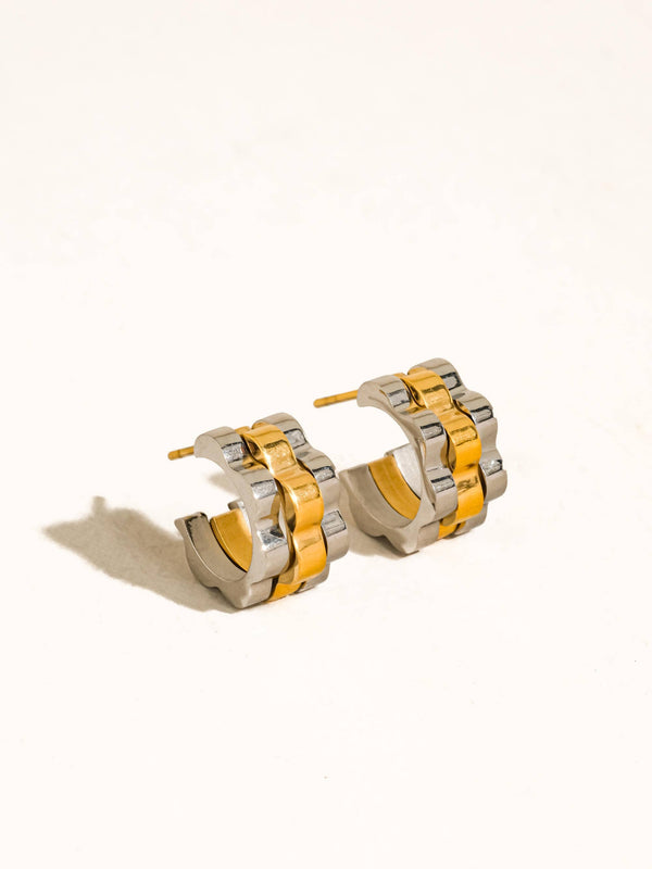 Paige 18K Gold Non-Tarnish Two-Tone Ribbed Hoop Earrings