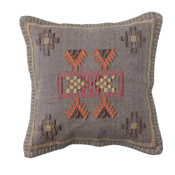 HAND-EMBROIDERED SQUARE THROW PILLOW