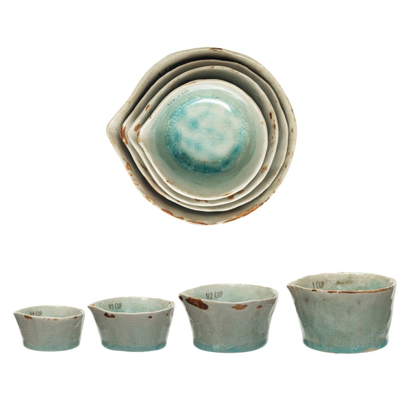 TEAL STONEWARE MEASURING CUPS, SET OF 4