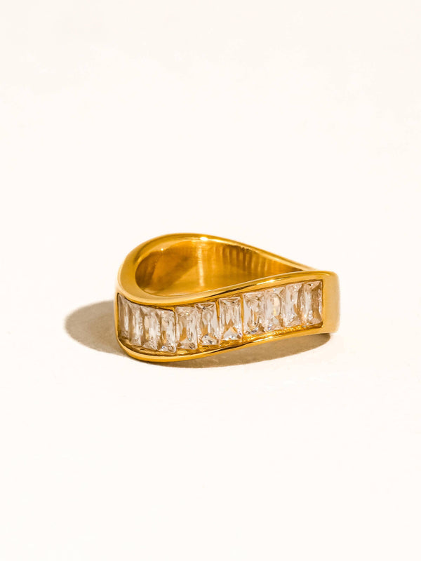 CALYXE 18K GOLD NON-TARNISH CZ BAGUETTE BAND RING