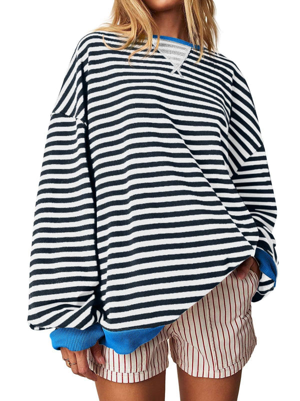 SIMPLE STRIPE PULLOVER CREWNECK TOP