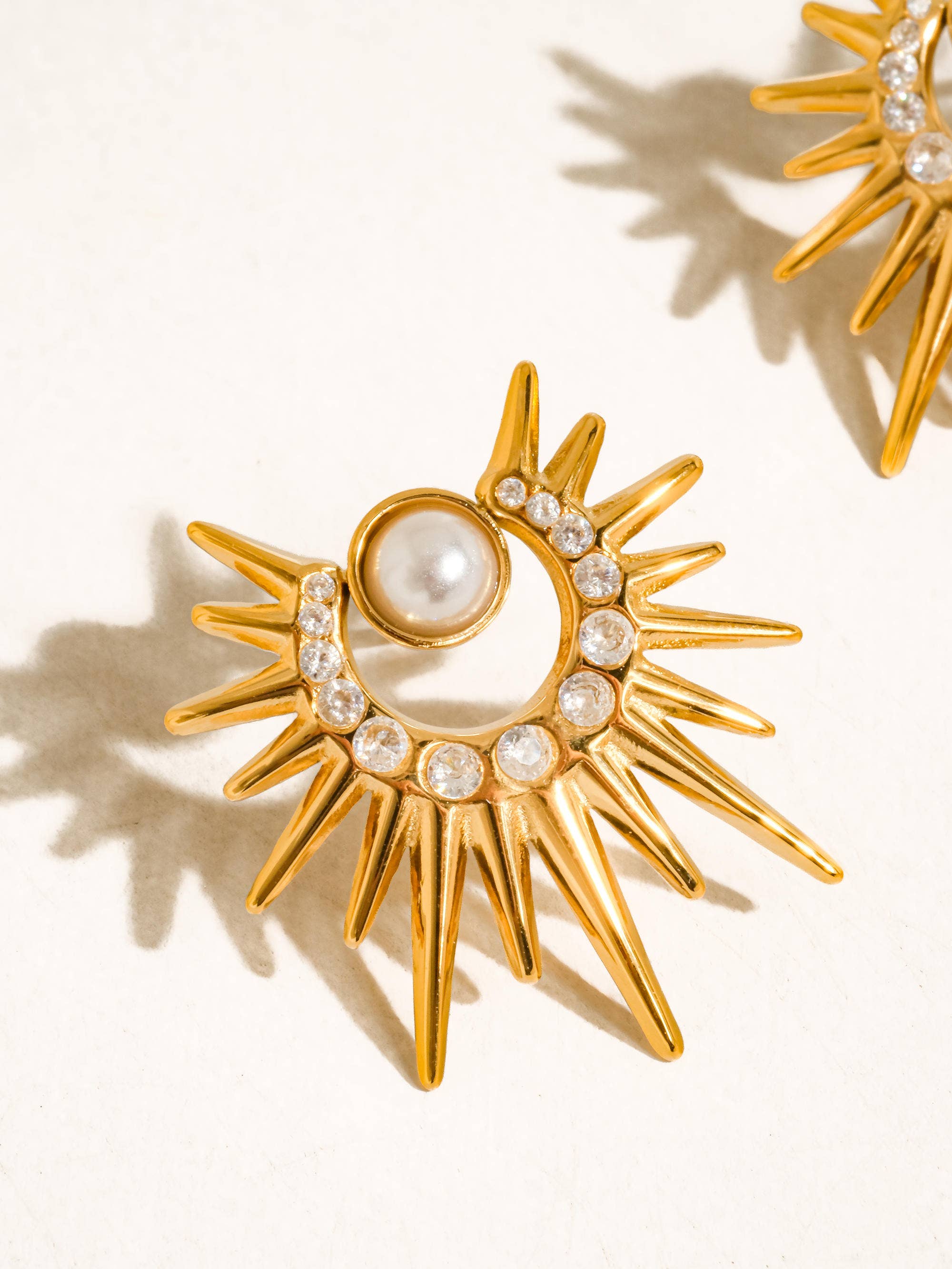 Kindred 18K Gold Non-Tarnish Pearl Sunburst Earrings