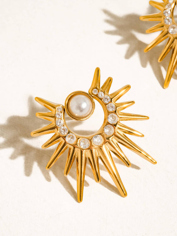 Kindred 18K Gold Non-Tarnish Pearl Sunburst Earrings