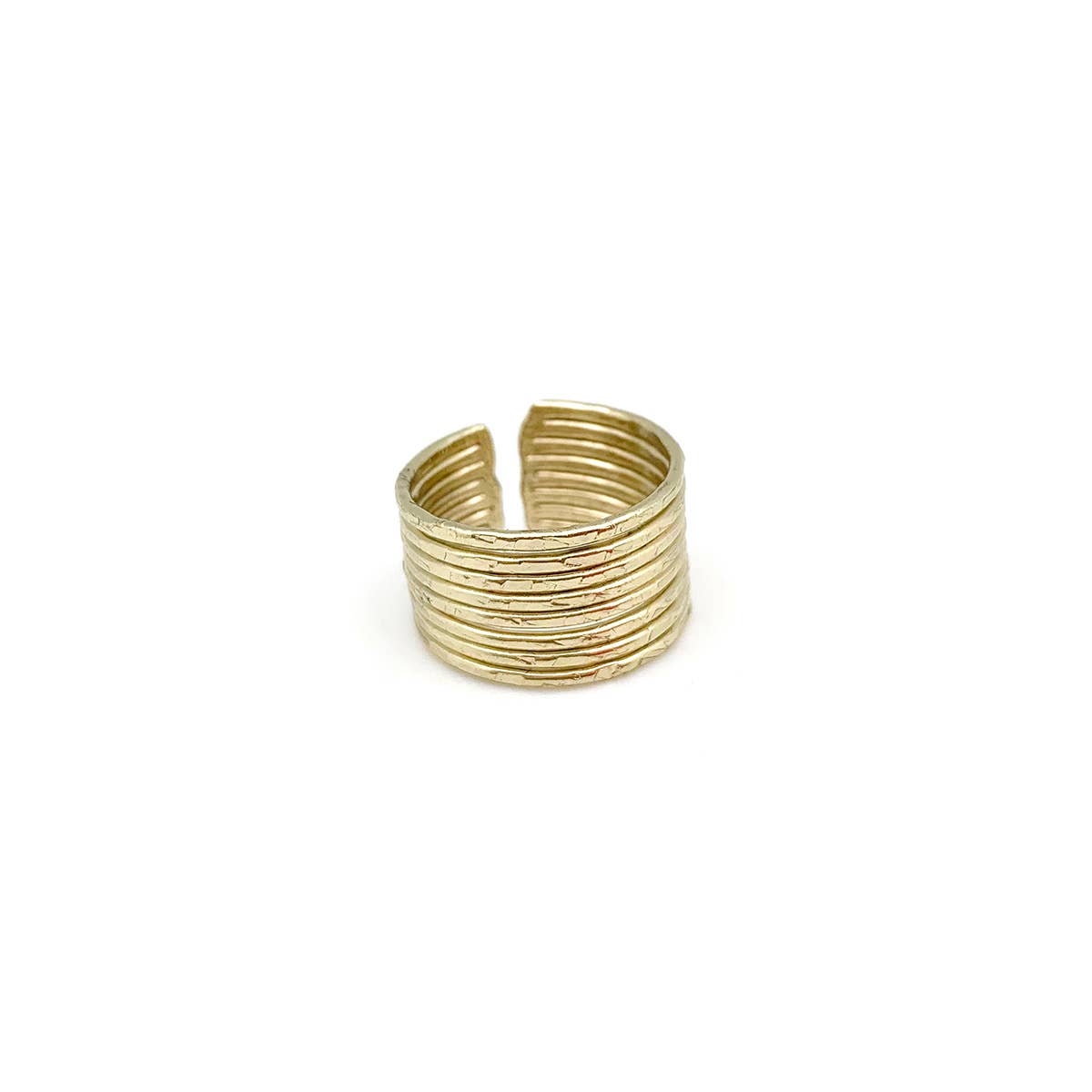 GOLD PLATED ADJUSTABLE RING - HAMMERED BANDS