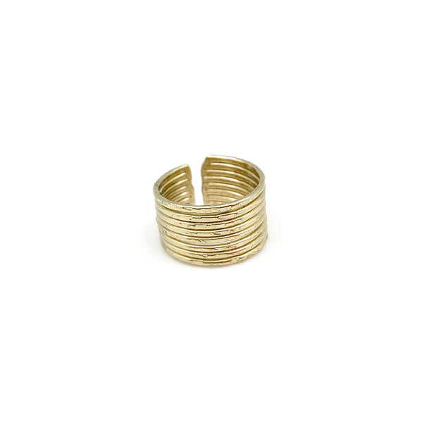 GOLD PLATED ADJUSTABLE RING - HAMMERED BANDS