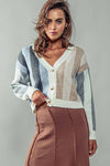 CLUSTER COLOR STRIPE CARDIGAN - GREY/TAUPE