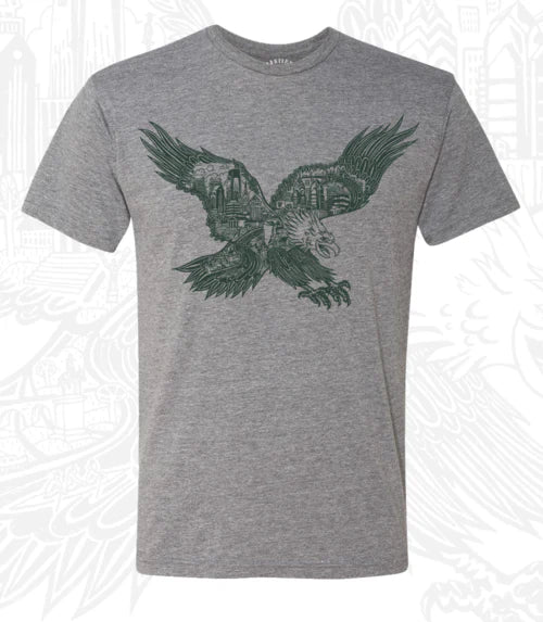 PHILADELPHIA EAGLES SKYLINE HEATHER GREY UNISEX T-SHIRT