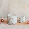 RECYCLED GLASS MOSAIC VOTIVE HOLDER, CREAM COLOR & TAUPE