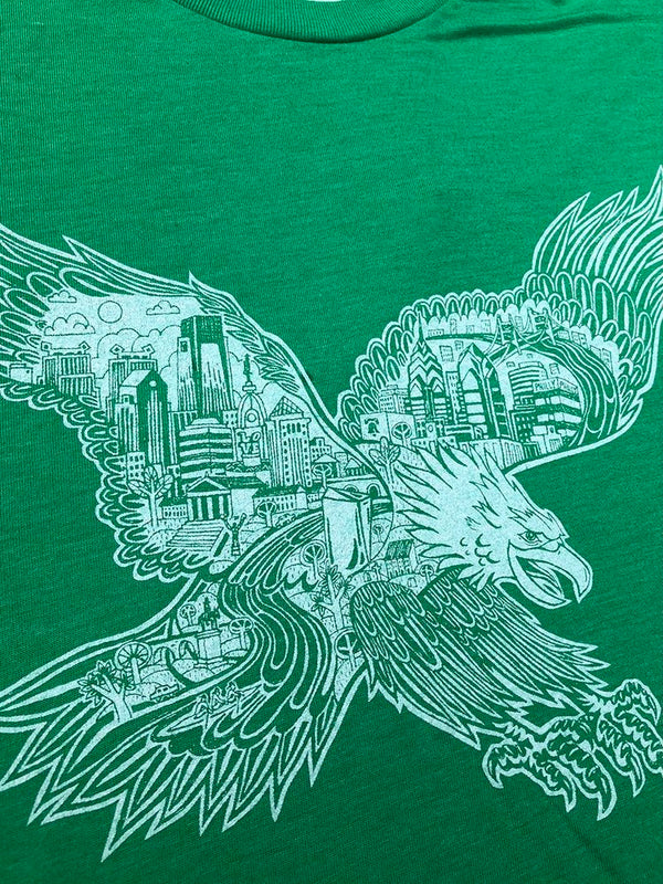 PHILADELPHIA EAGLES SKYLINE KELLY GREEN UNISEX T-SHIRT