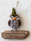 HANDMADE WOOL FELT OWL W/ TREE HAT ORNAMENT, MULTI COLOR