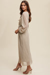 GLITTERED WRAP STYLE LONG SLEEVE MAXI DRESS-SALE