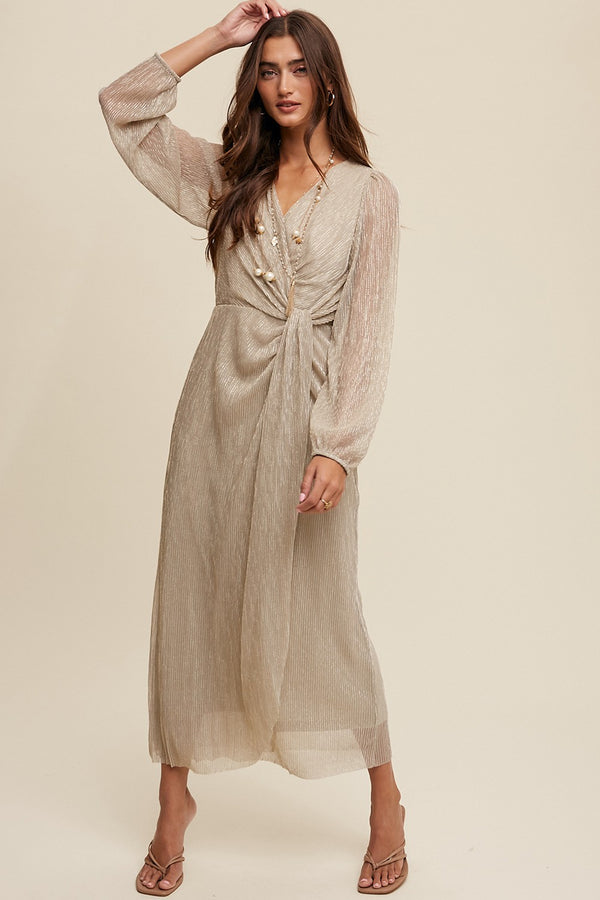 GLITTERED WRAP STYLE LONG SLEEVE MAXI DRESS-SALE